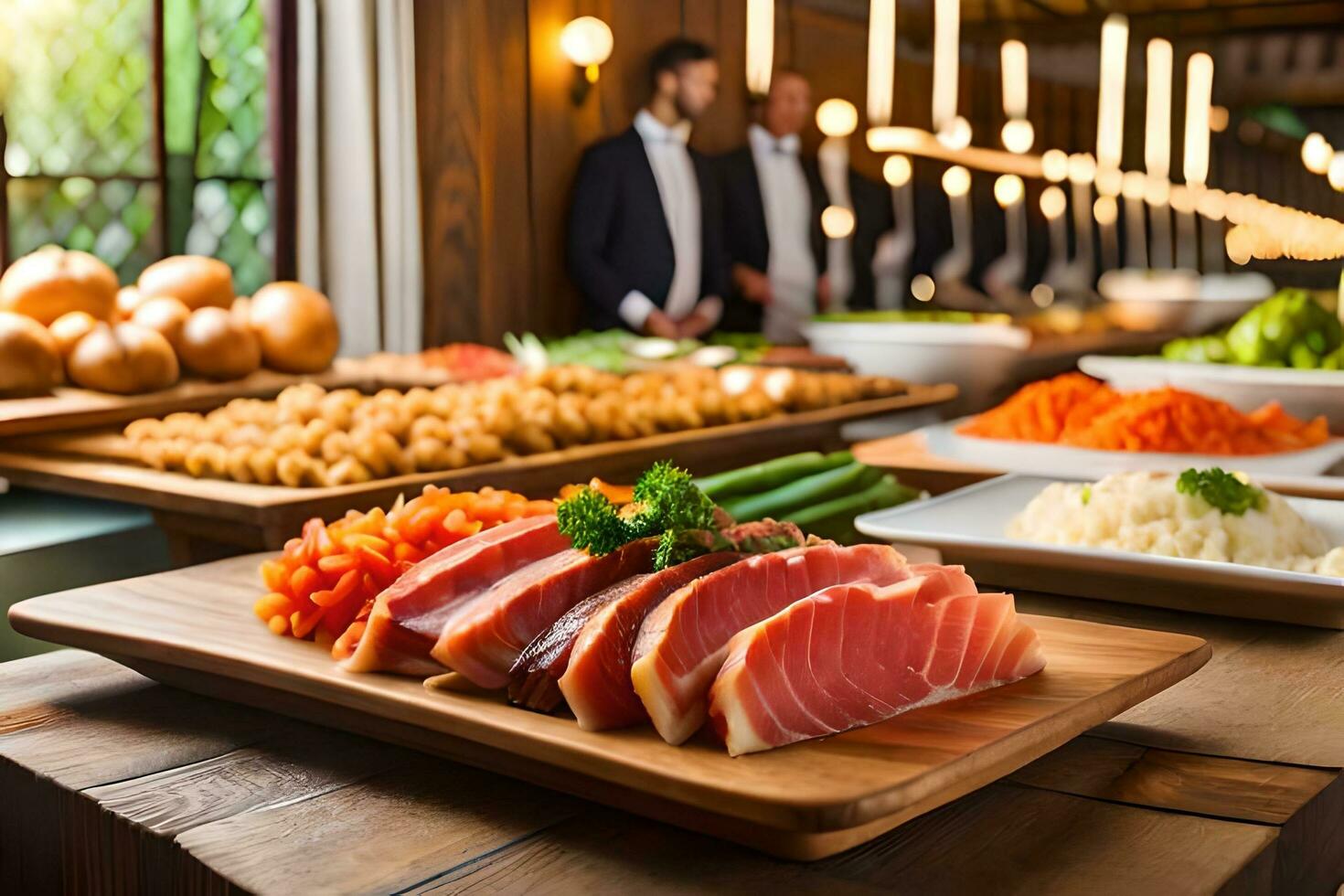 a buffet table with various types of food. AI-Generated 32448824 Stock