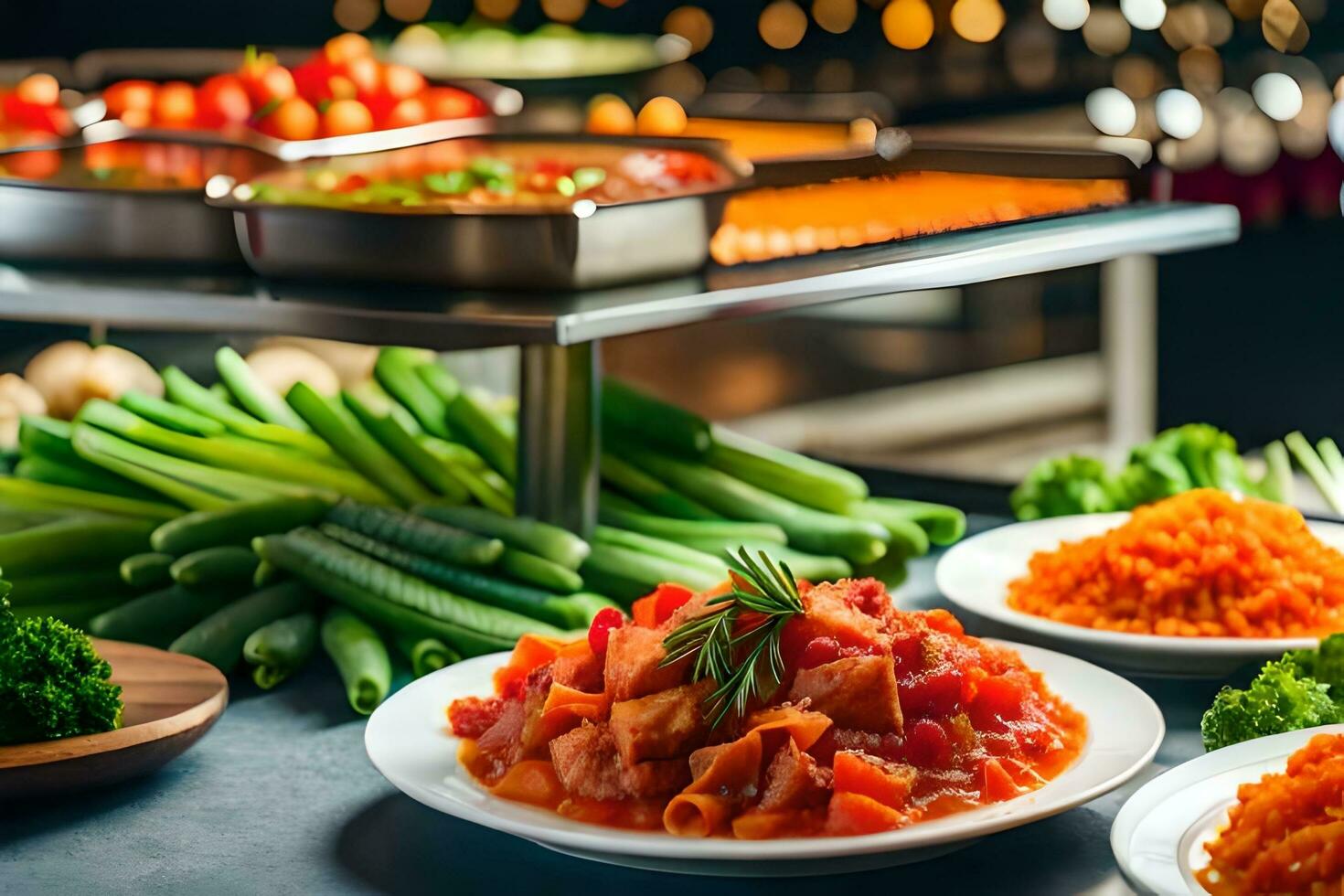 a buffet with various types of food on it. AI-Generated 32449041 Stock