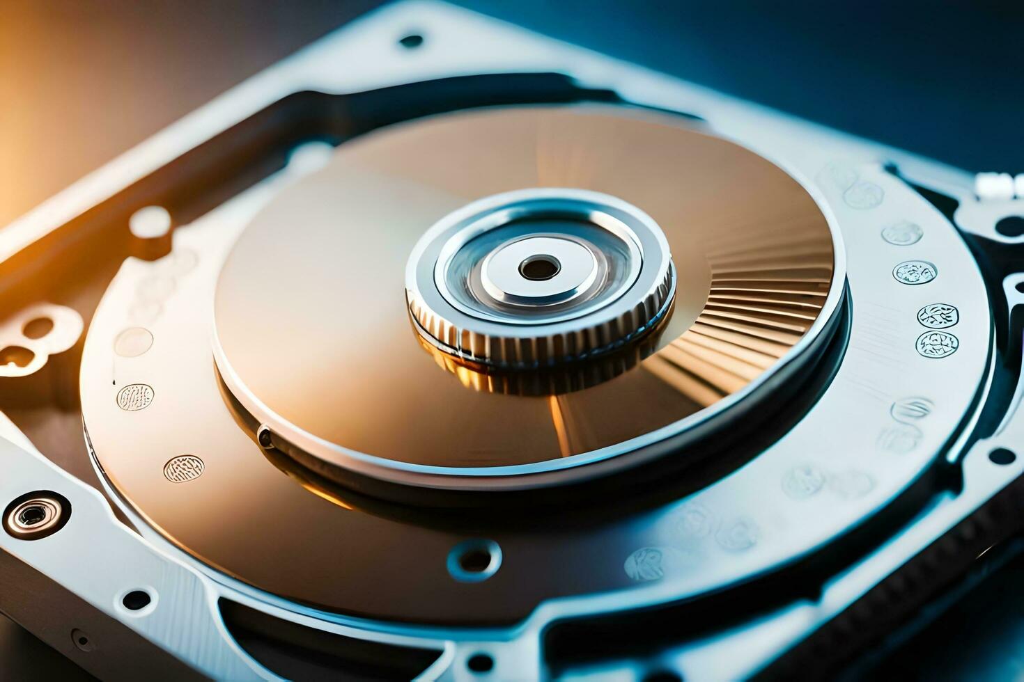 a hard drive with a metal disk on top. AI-Generated photo