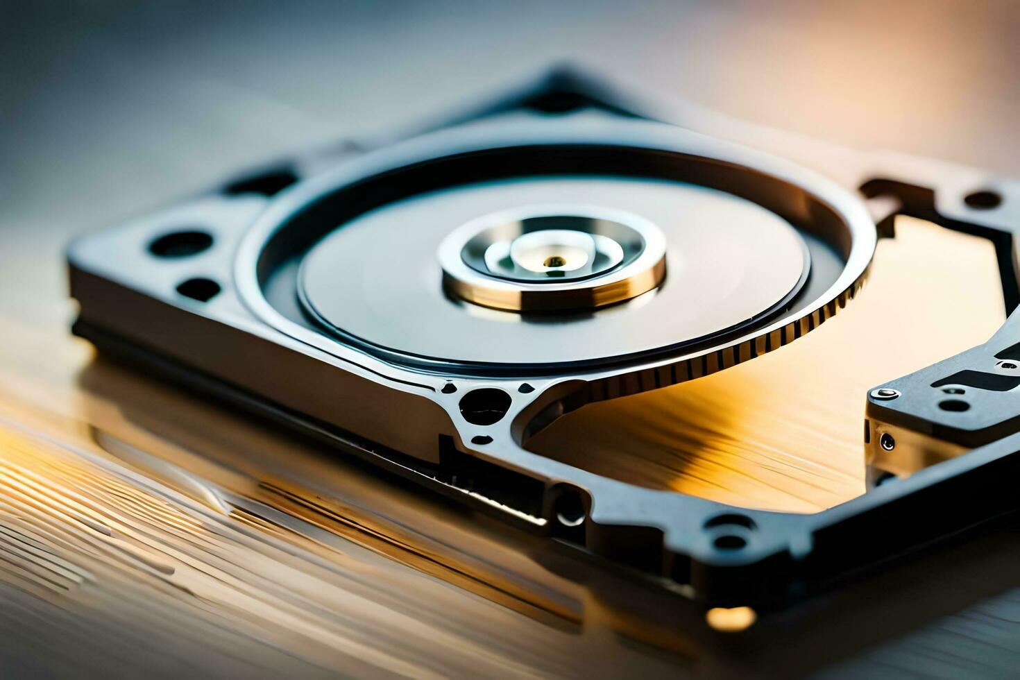 a hard drive is shown on a table. AI-Generated photo