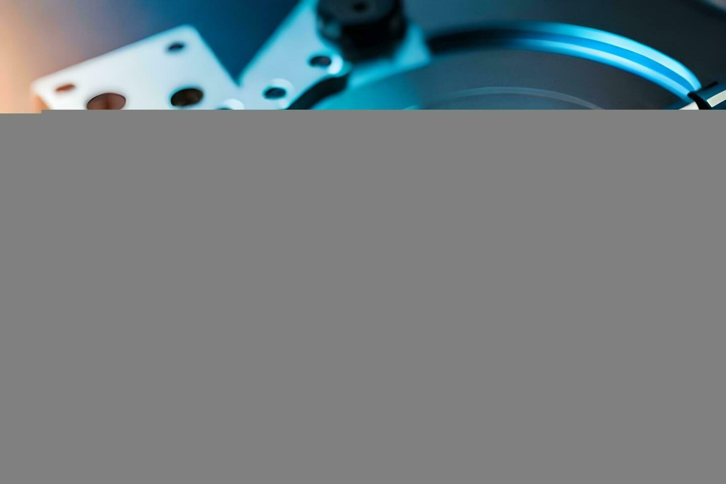 a close up of a hard drive with a blue background. AI-Generated photo