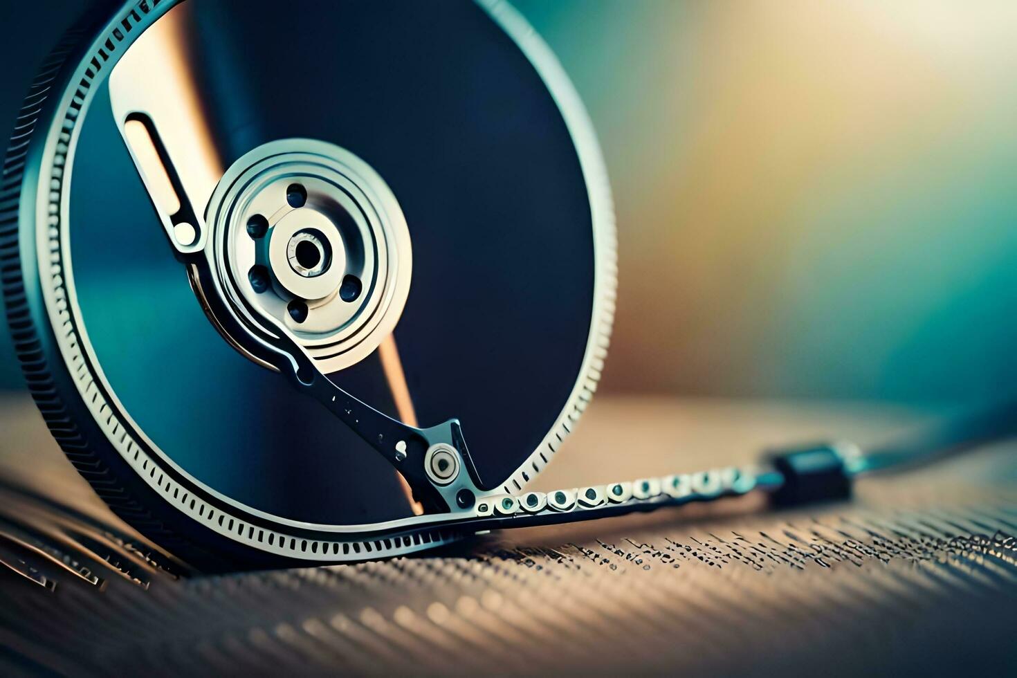a close up of a disk with a metal ring. AI-Generated photo