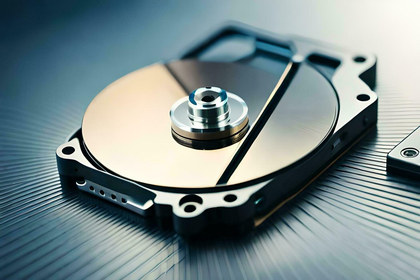 a hard drive with a metal disk on top. AI-Generated photo