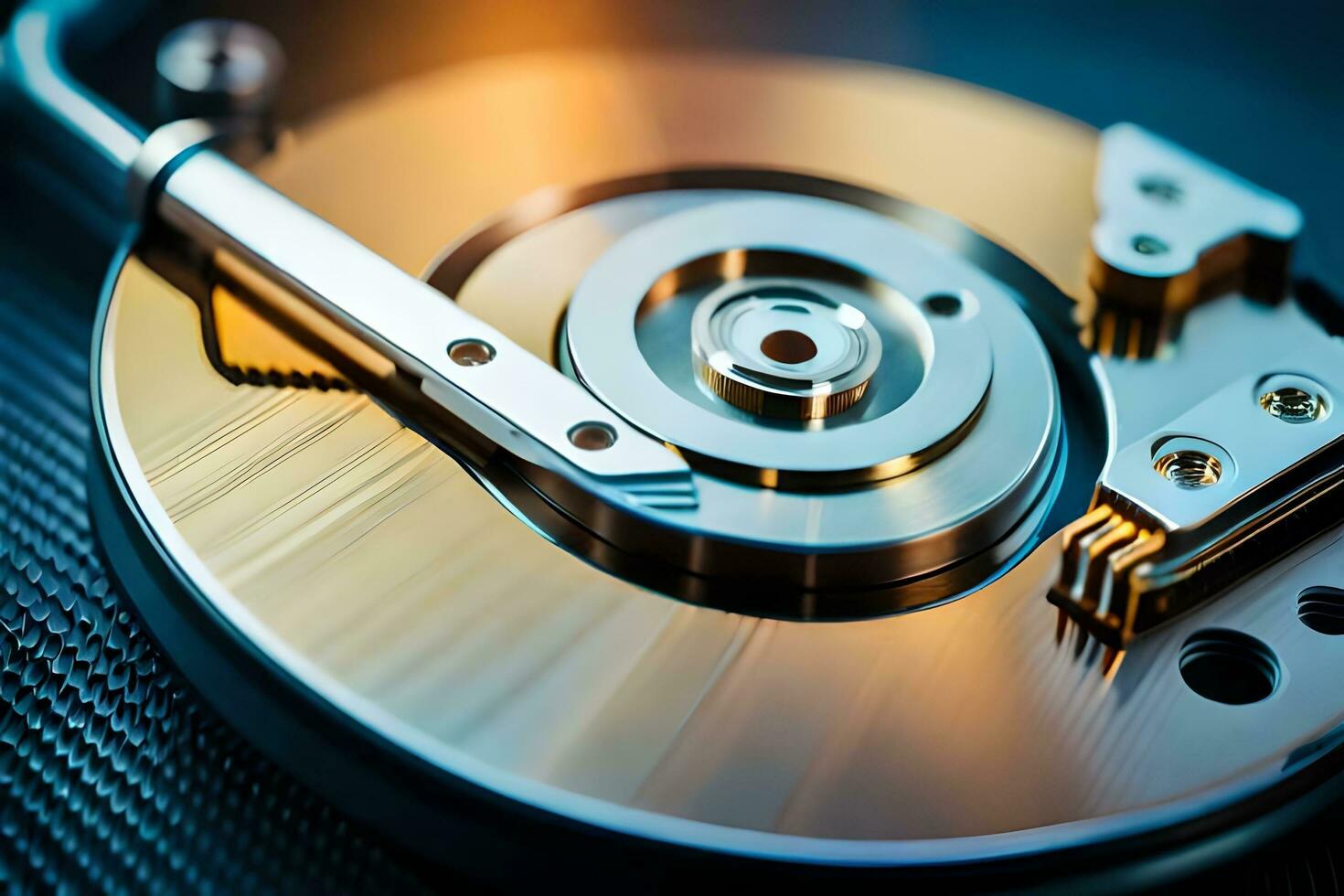 a close up of a hard disk with a metal handle. AI-Generated photo