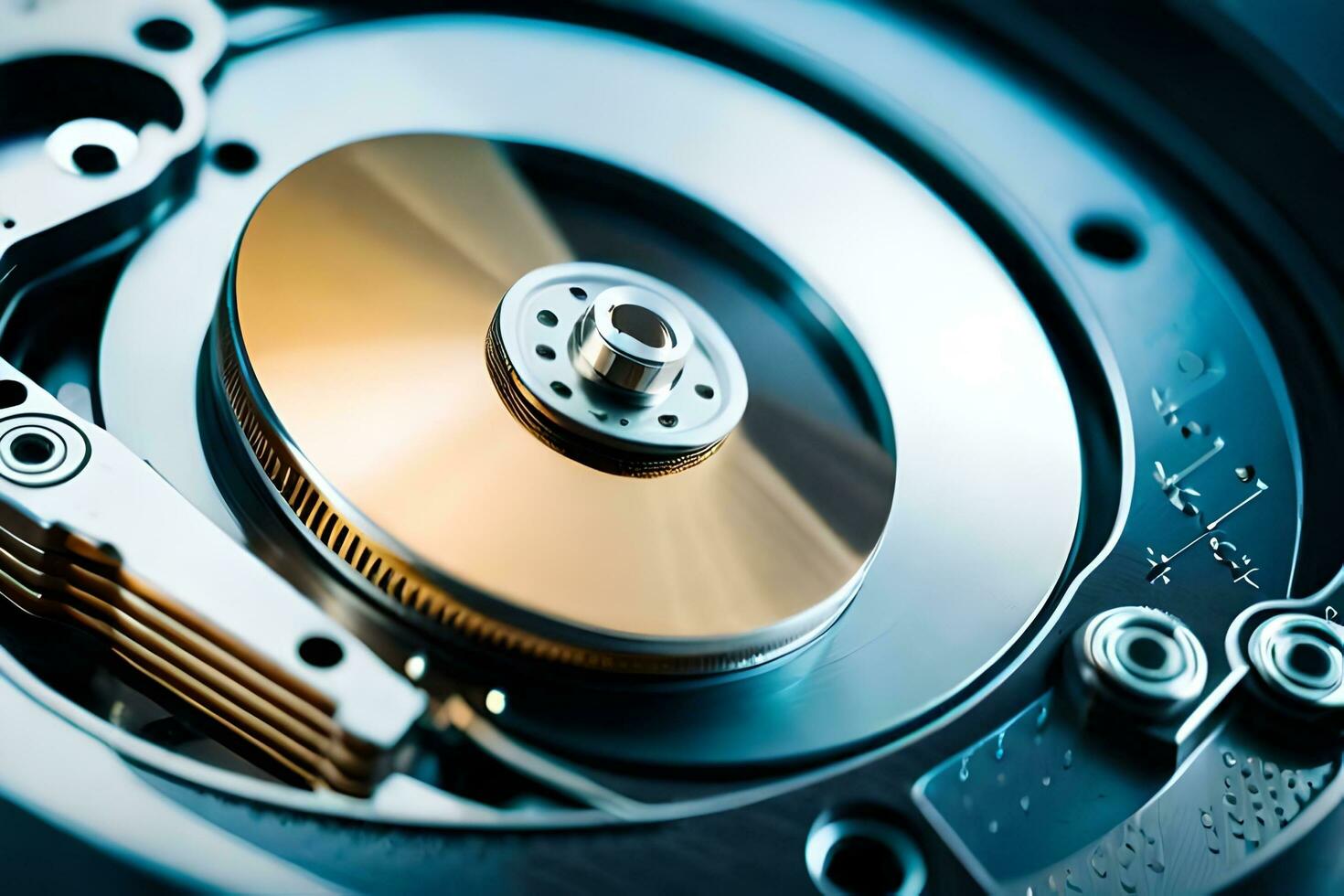 a close up of a hard drive with a disk. AI-Generated photo