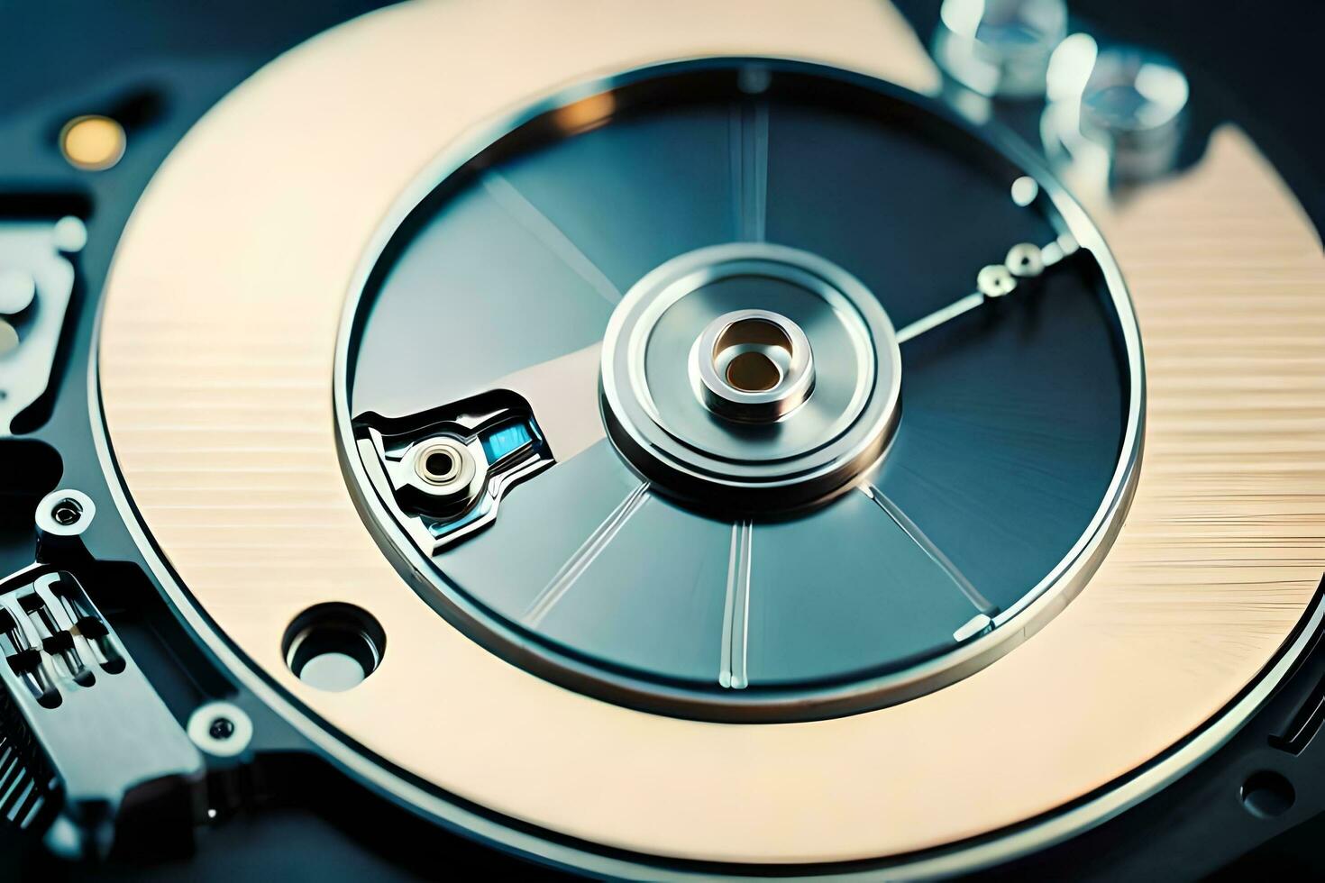 a close up of a hard drive with a disk inside. AI-Generated photo