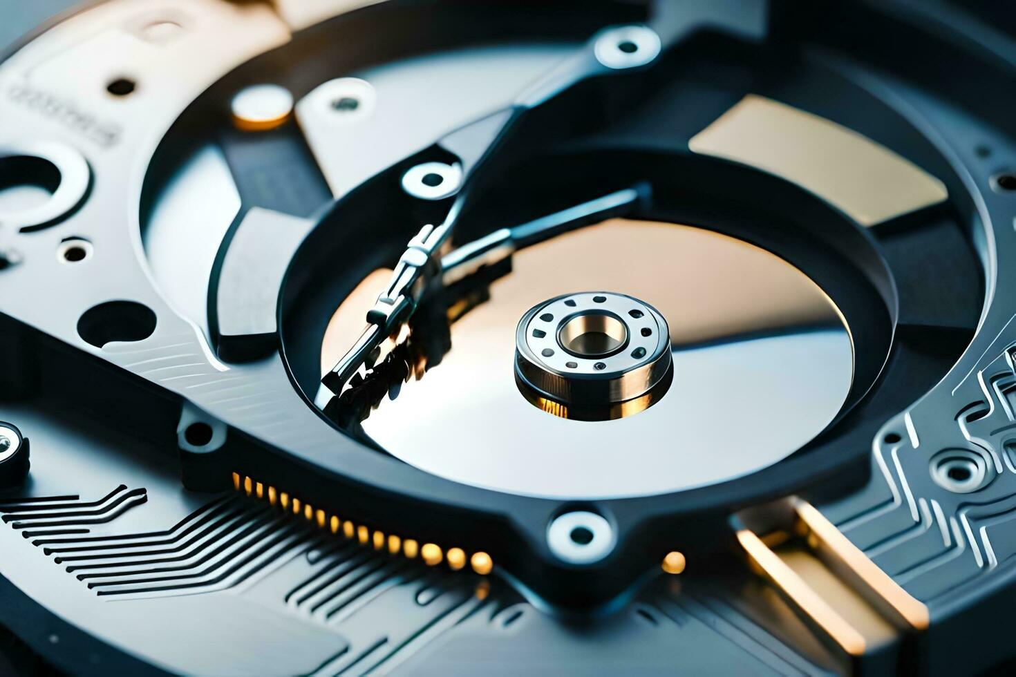 a close up of a mechanical device with a disk. AI-Generated photo