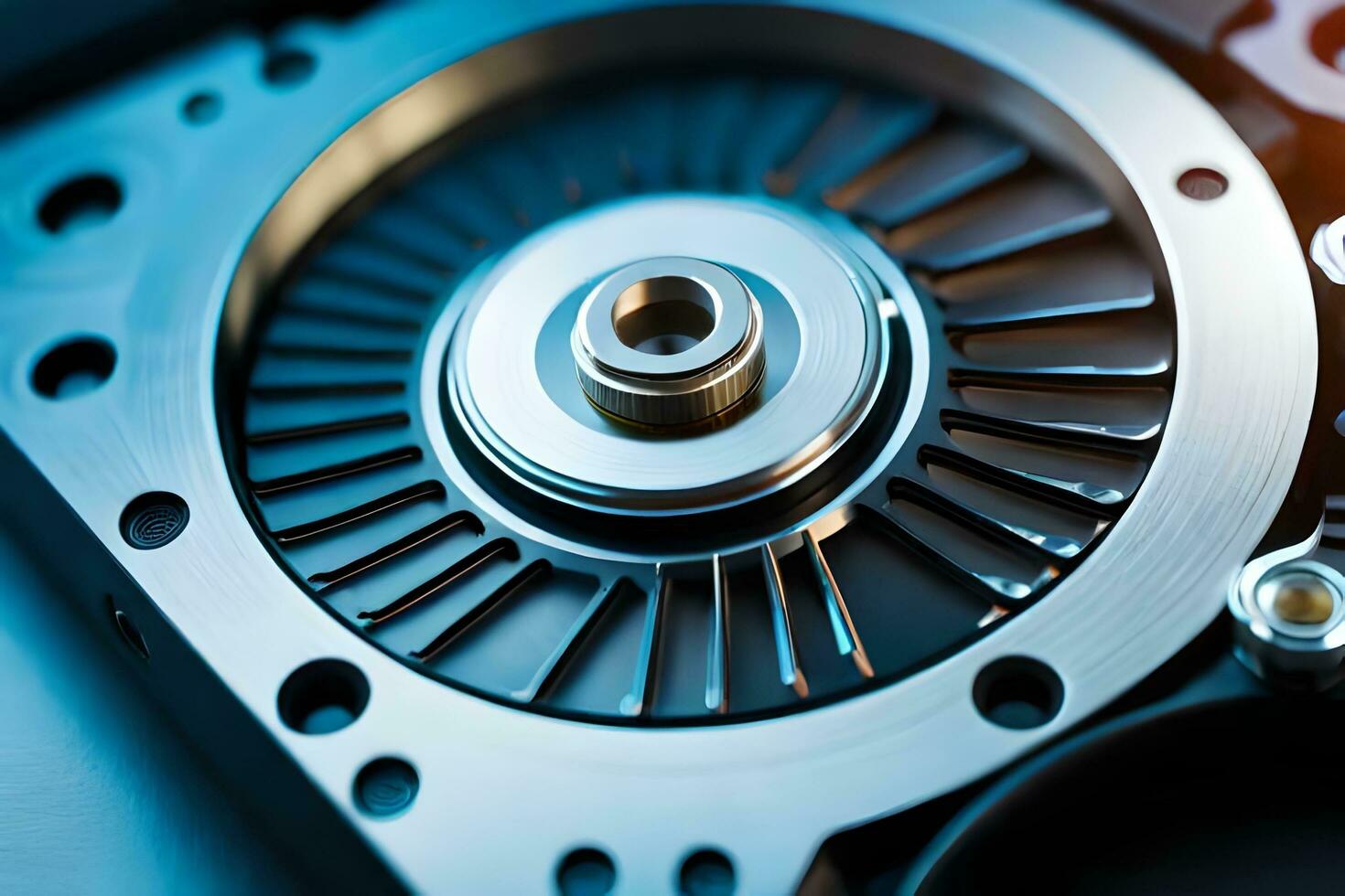 a close up of a metal engine with a gear. AI-Generated photo