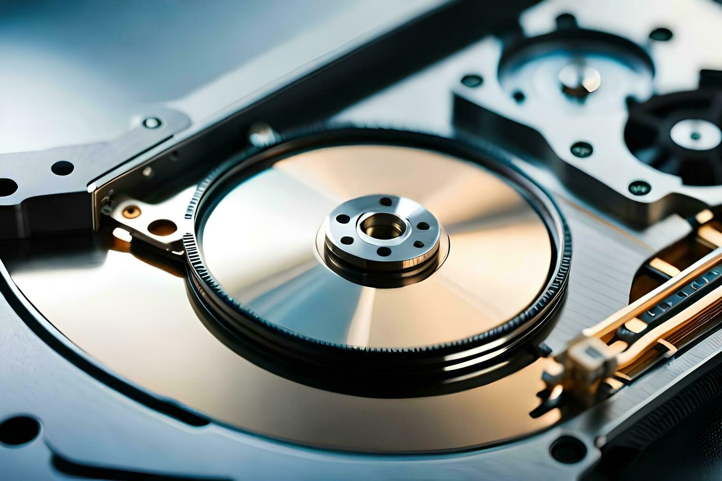 a close up of a hard drive with a disk. AI-Generated photo