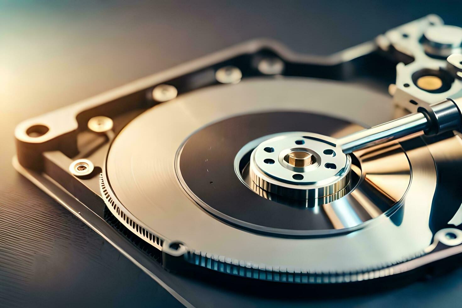 a hard disk is shown with a metal disk. AI-Generated photo