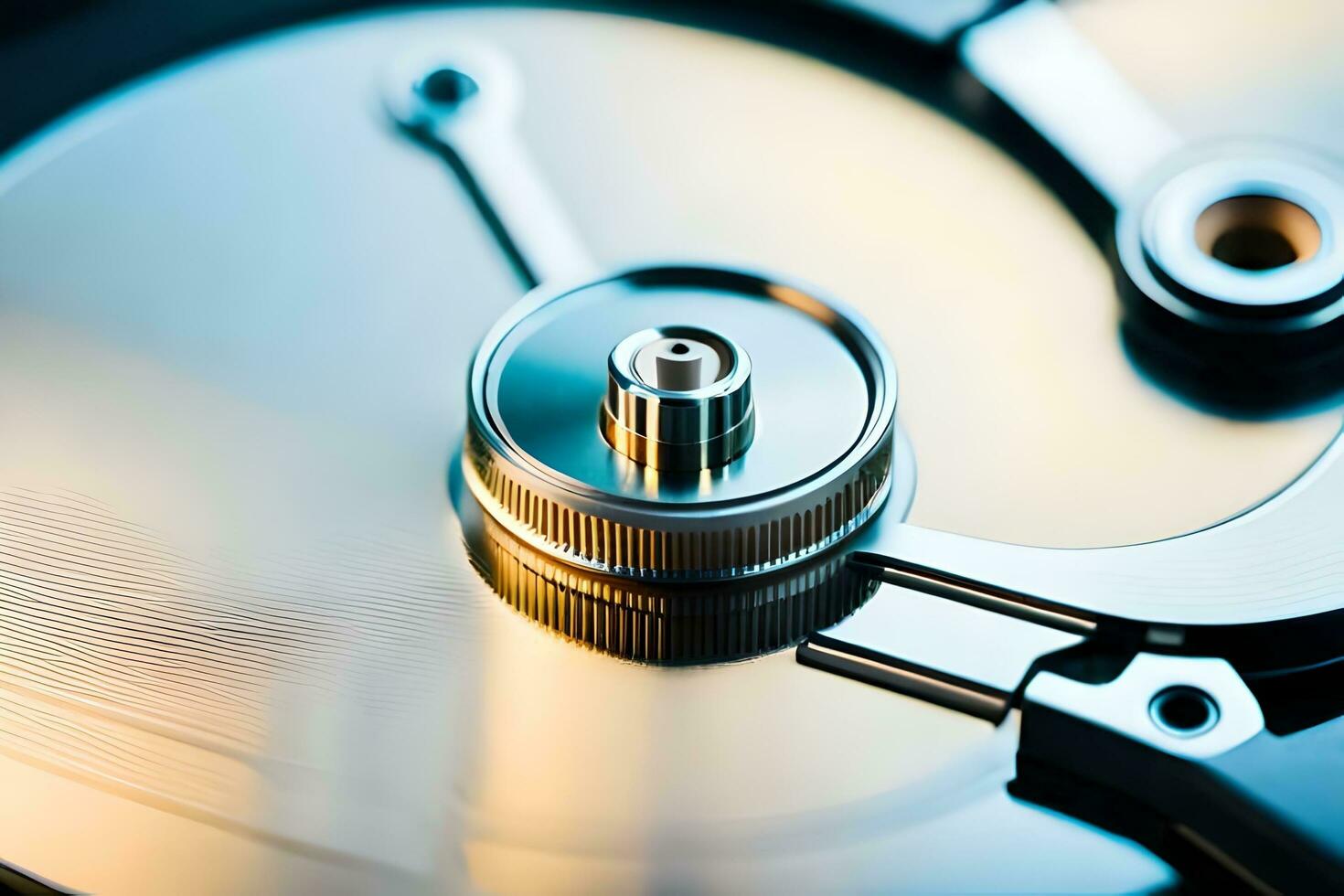 a close up of a hard drive with a metal disk. AI-Generated photo