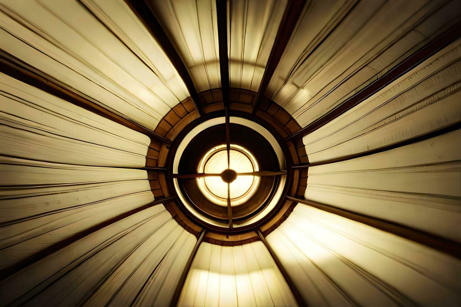 a circular light fixture in a room with a white ceiling. AI-Generated photo