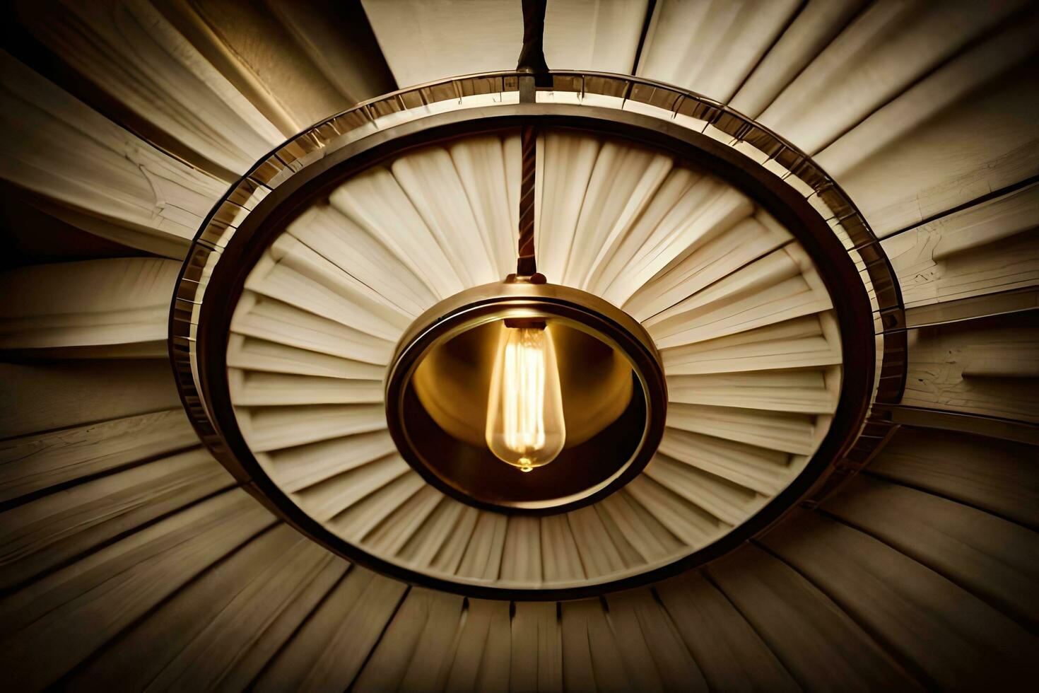 a circular light fixture is hanging from the ceiling. AI-Generated photo