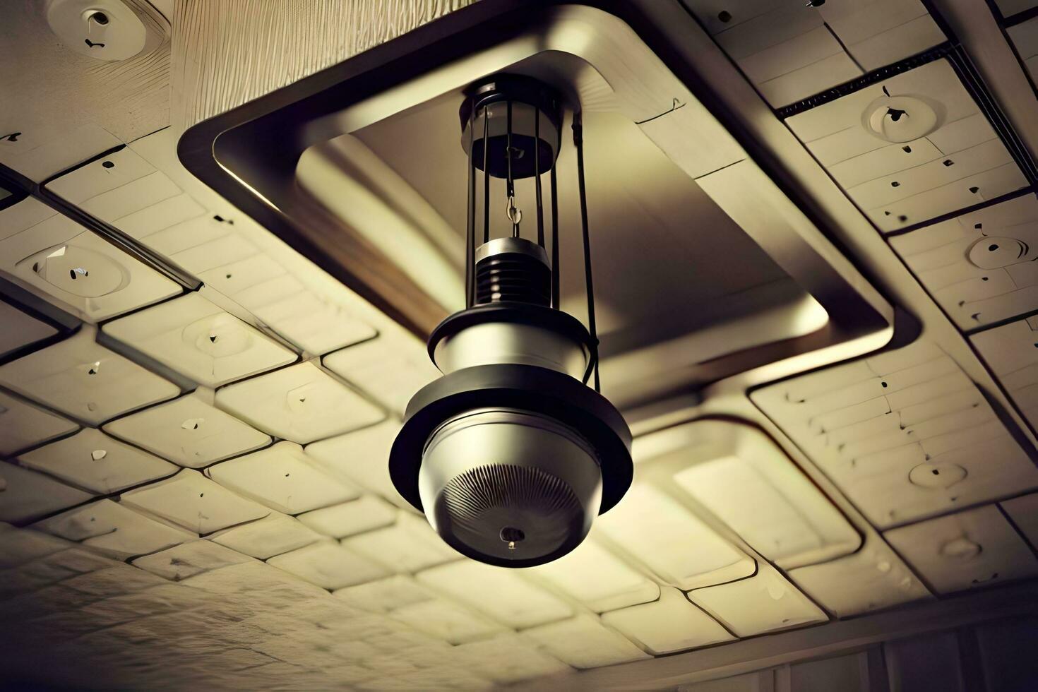 a light bulb hanging from the ceiling in a room. AI-Generated photo