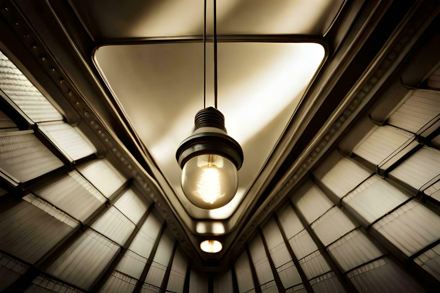 a light bulb is hanging from the ceiling of a building. AI-Generated photo