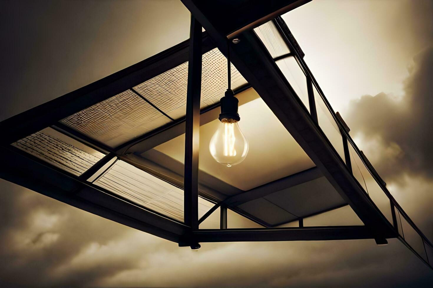 a light bulb is hanging from a roof. AI-Generated photo