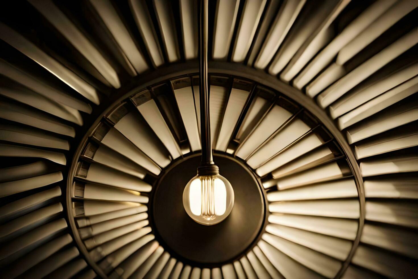 a light bulb is shining in a circular light fixture. AI-Generated photo