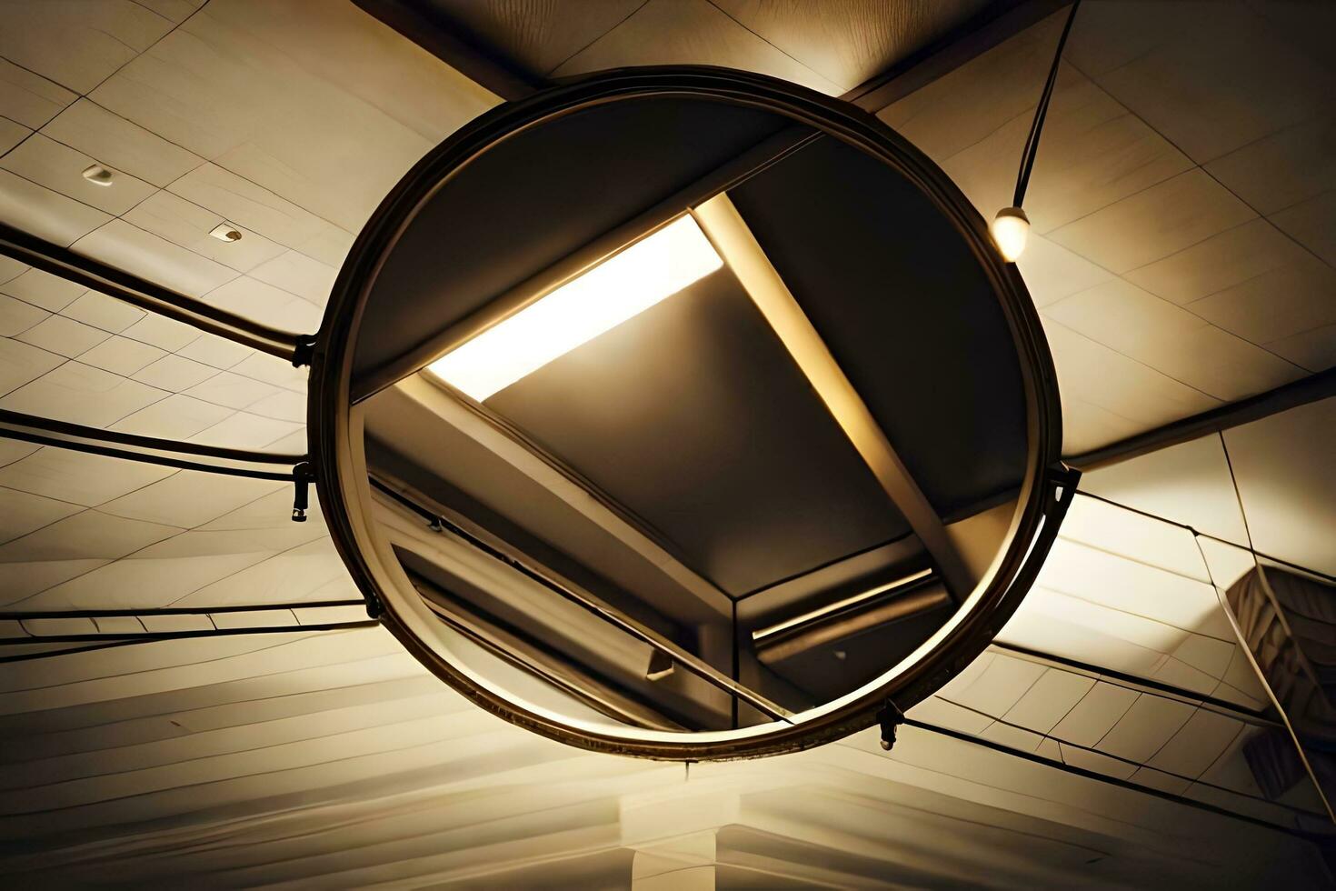 a round mirror is reflected in a ceiling. AI-Generated photo