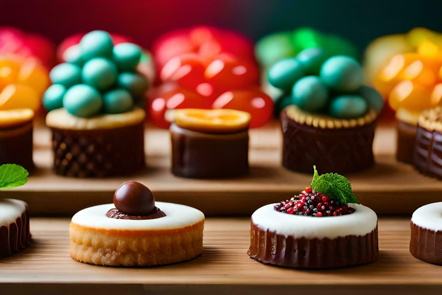 a tray of different types of desserts. AI-Generated photo