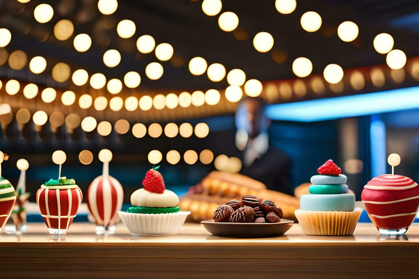 christmas cakes and cupcakes on a table. AI-Generated photo