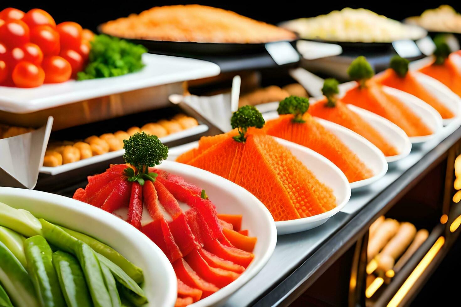 a buffet with many different types of food. AI-Generated photo