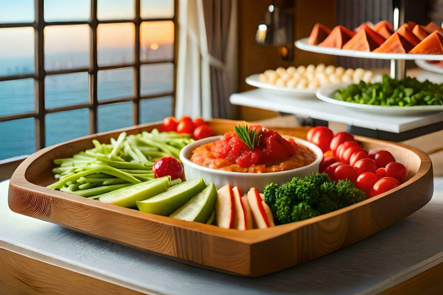 a buffet table with various types of food. AI-Generated 32451598 Stock