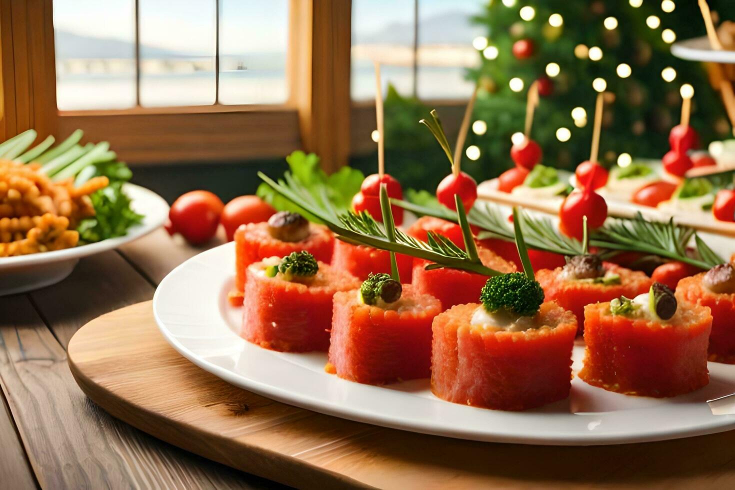 christmas buffet with appetizers and vegetables. AI-Generated 32451765