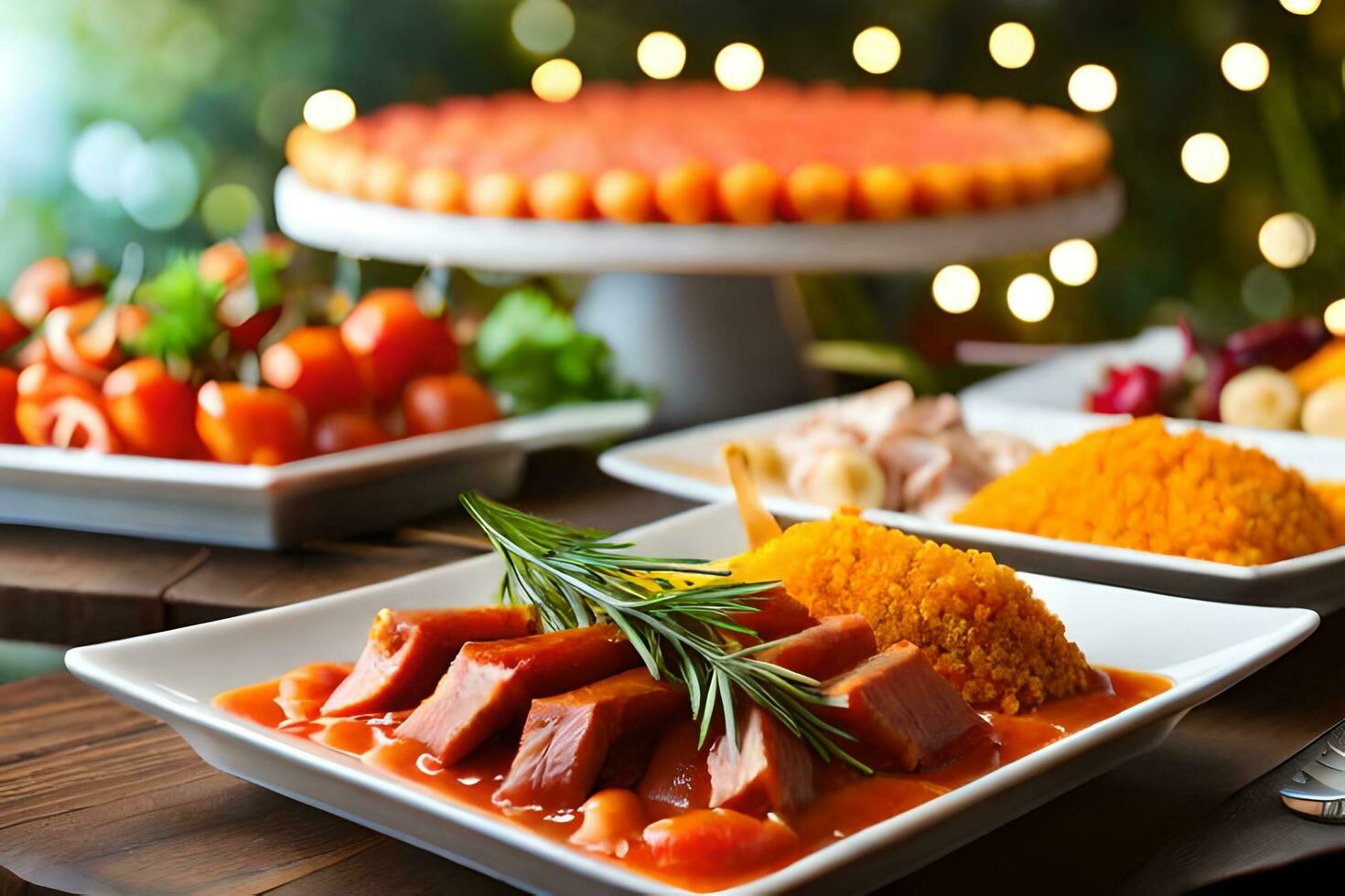 a table with plates of food and other dishes. AI-Generated photo