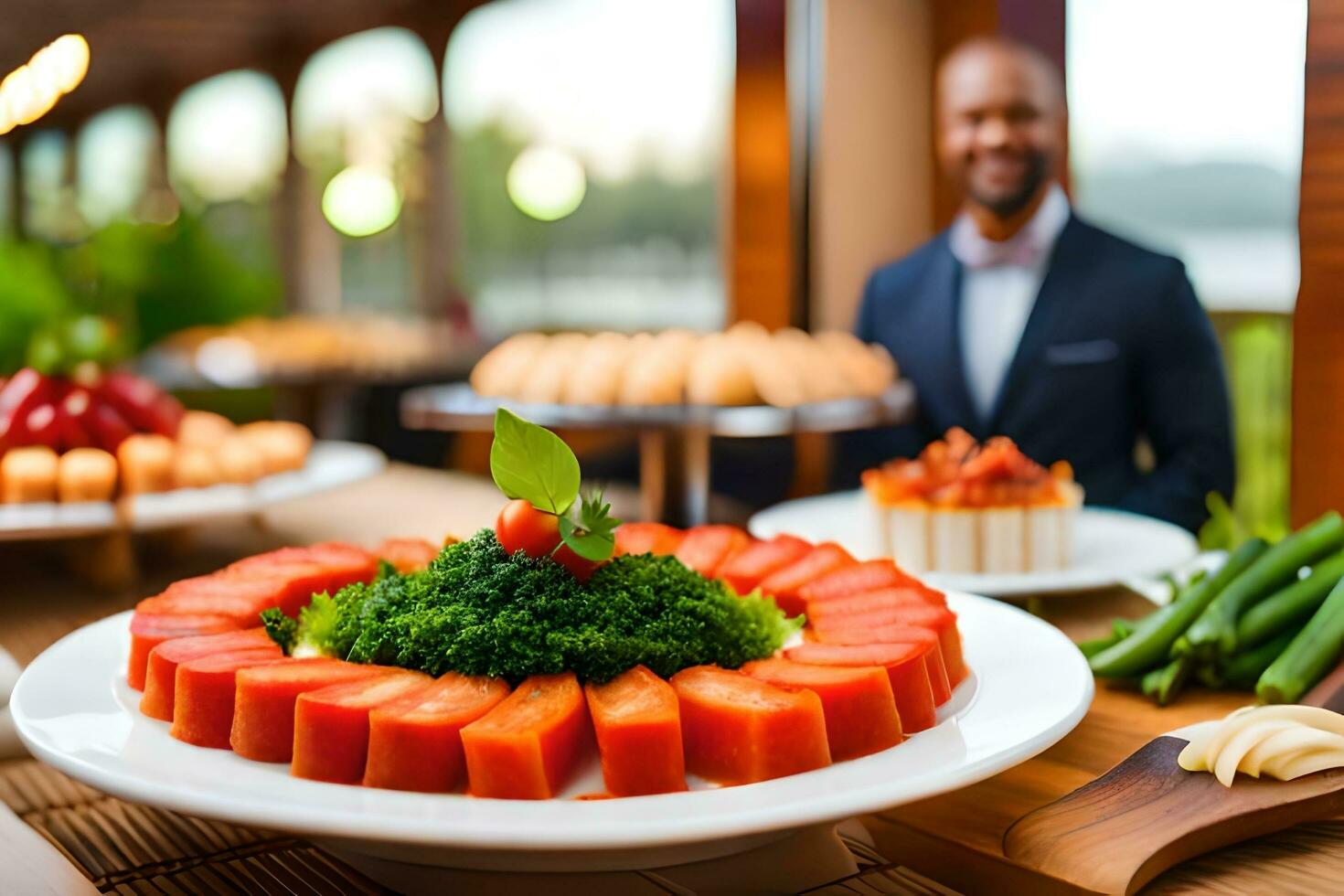 un buffet mesa con varios tipos de alimento. generado por ai foto