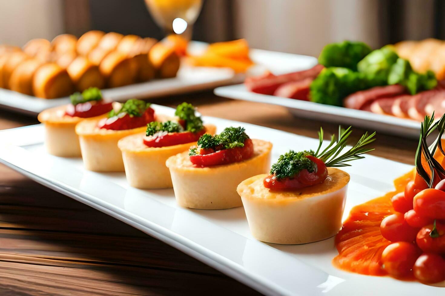 a table with appetizers and other foods. AI-Generated photo