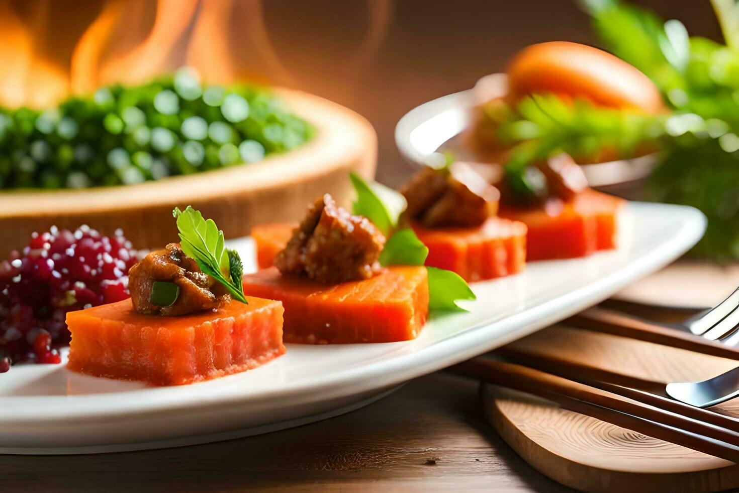 a plate of food with meat and vegetables on it. AI-Generated photo