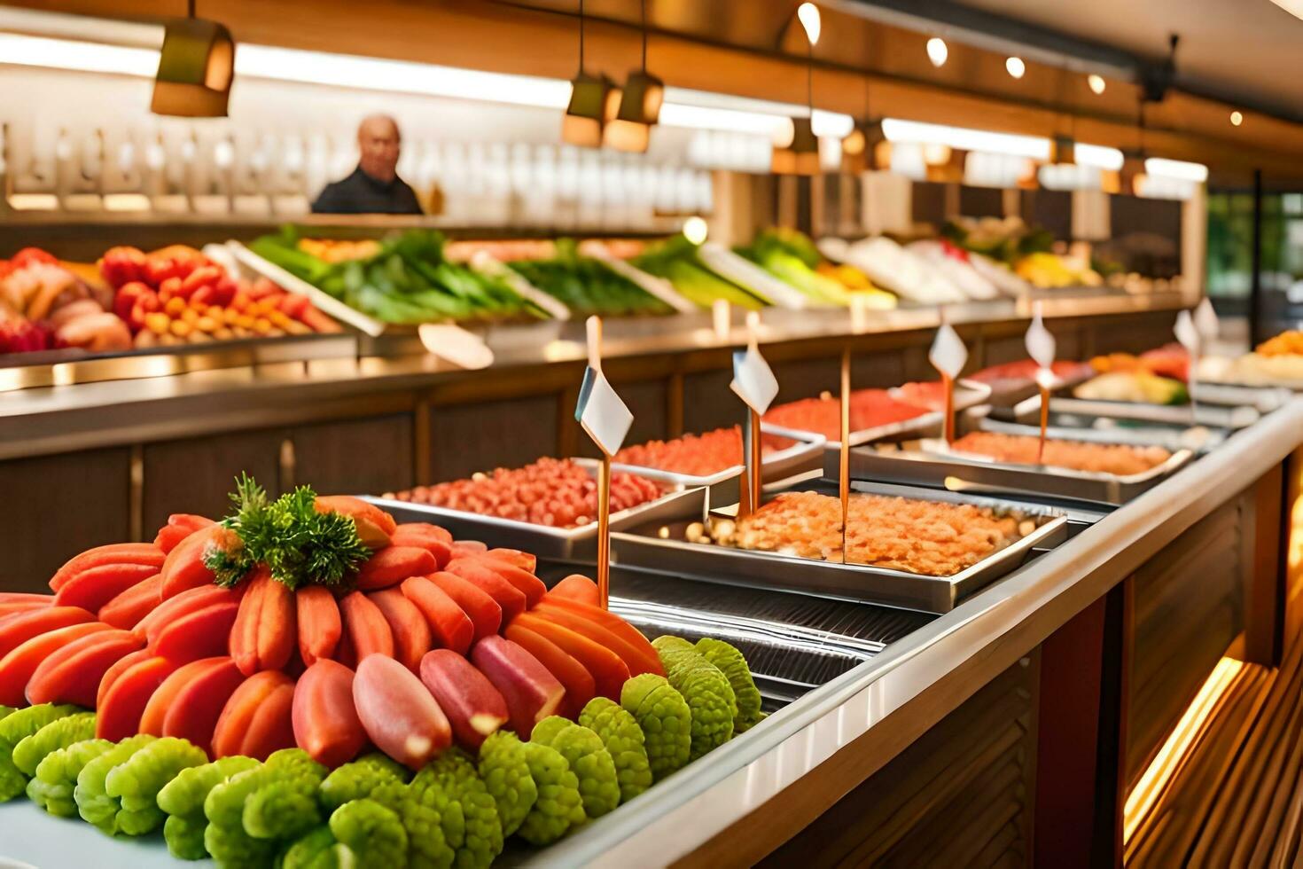 a buffet with many different types of vegetables. AI-Generated photo