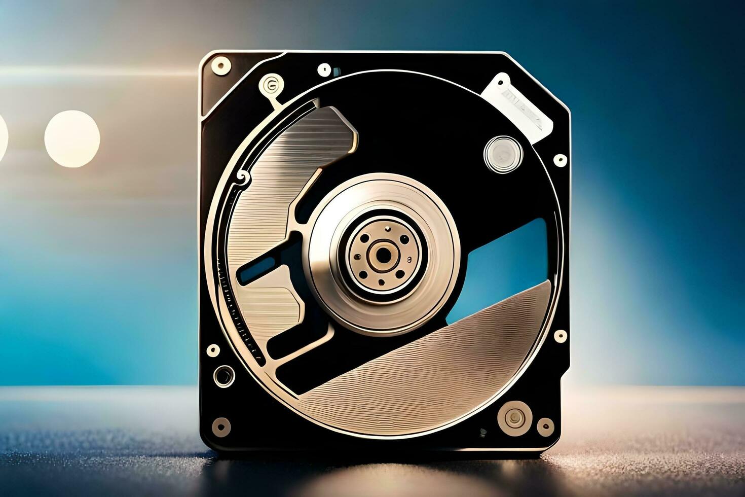 a hard drive sitting on a table. AI-Generated photo