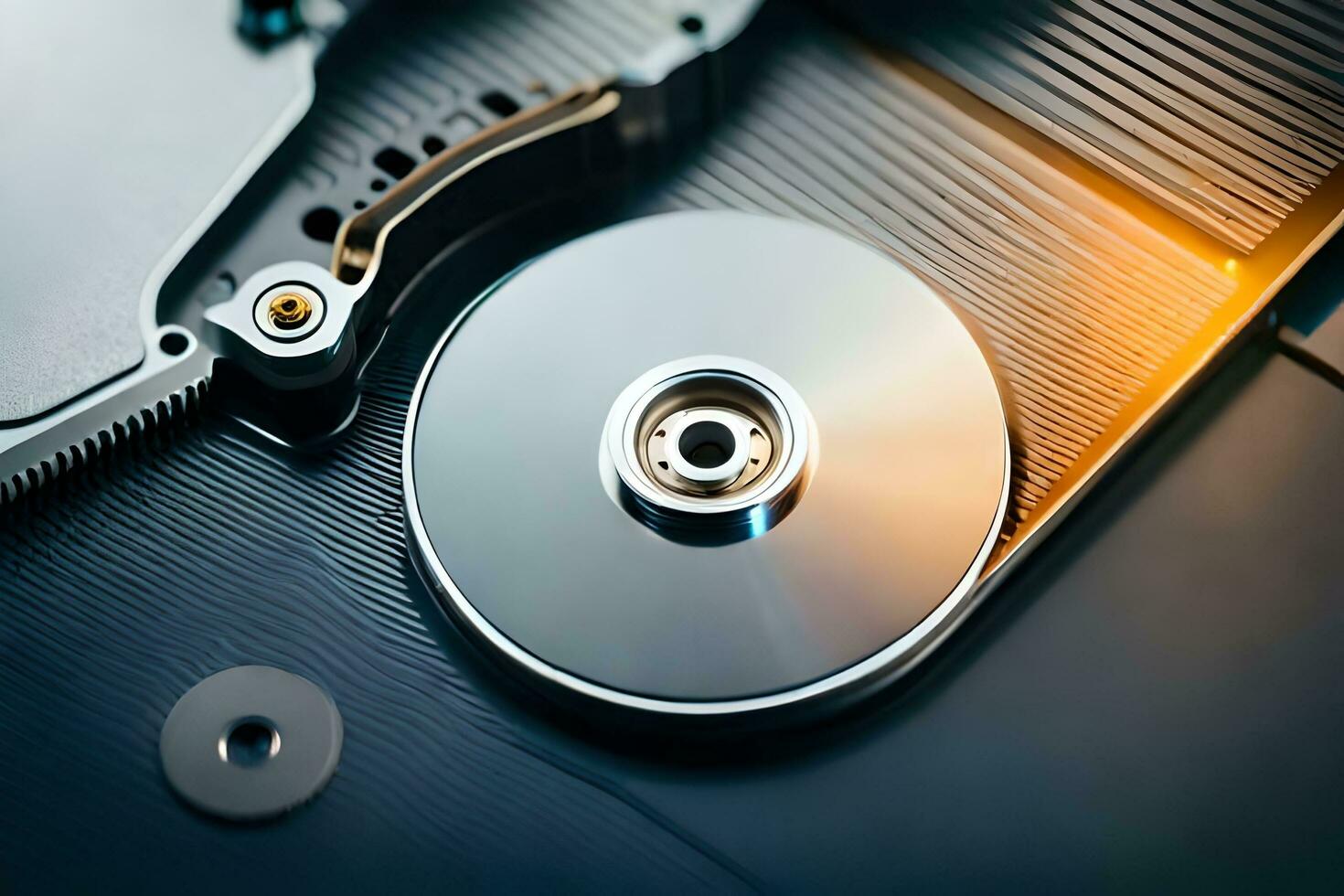 a disk drive is shown with a metal disk. AI-Generated photo