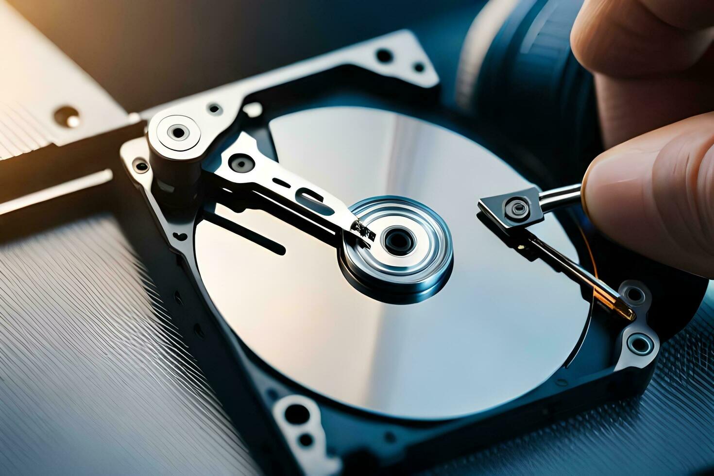 a person is holding a hard drive in their hand. AI-Generated photo