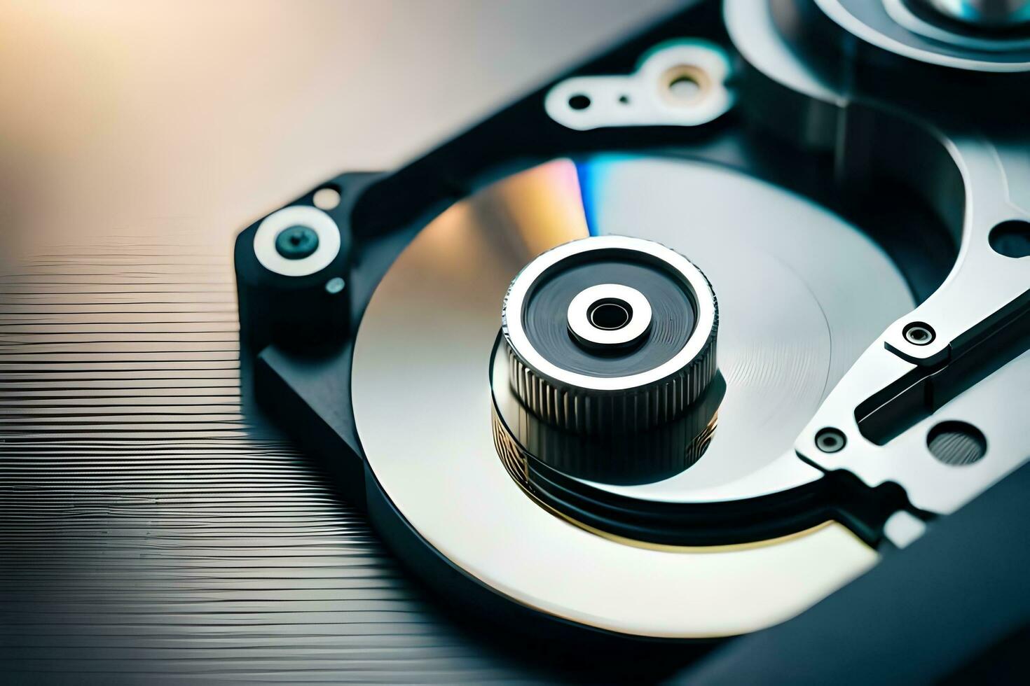 a close up of a hard drive with a disk. AI-Generated photo