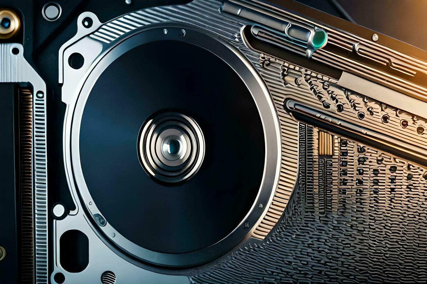 a close up of a computer hard drive. AI-Generated photo