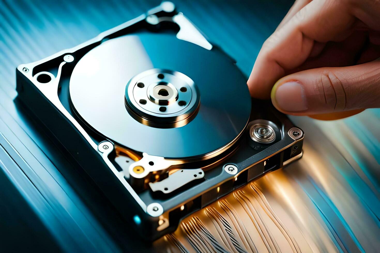 a person is holding a hard drive in their hand. AI-Generated photo
