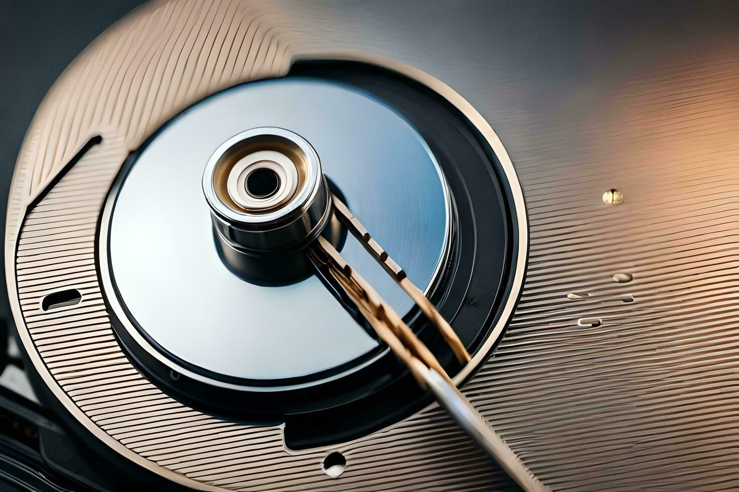 a close up of a hard drive with a metal disk. AI-Generated photo