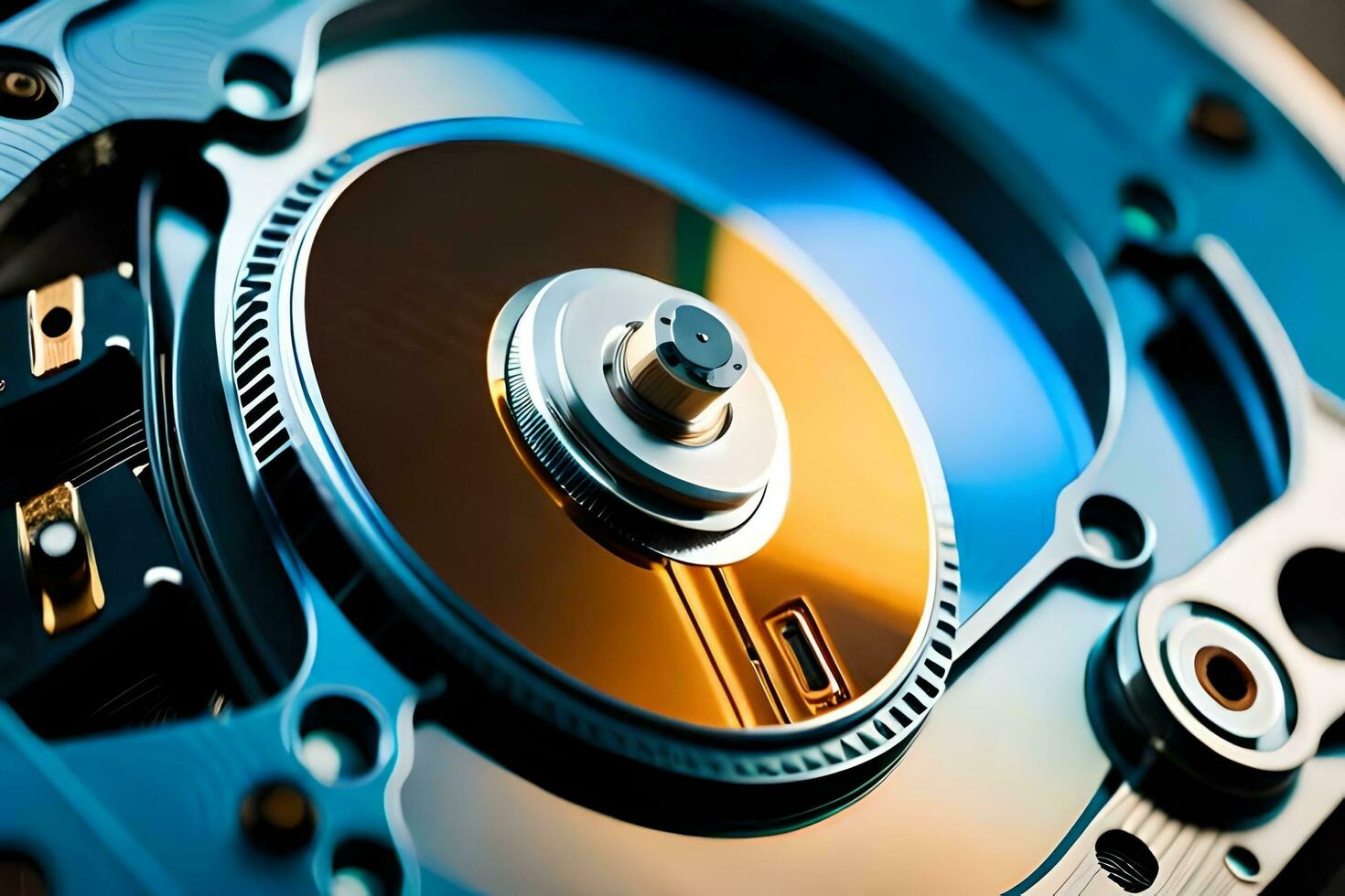 a close up of a disk with a metal disk. AI-Generated photo