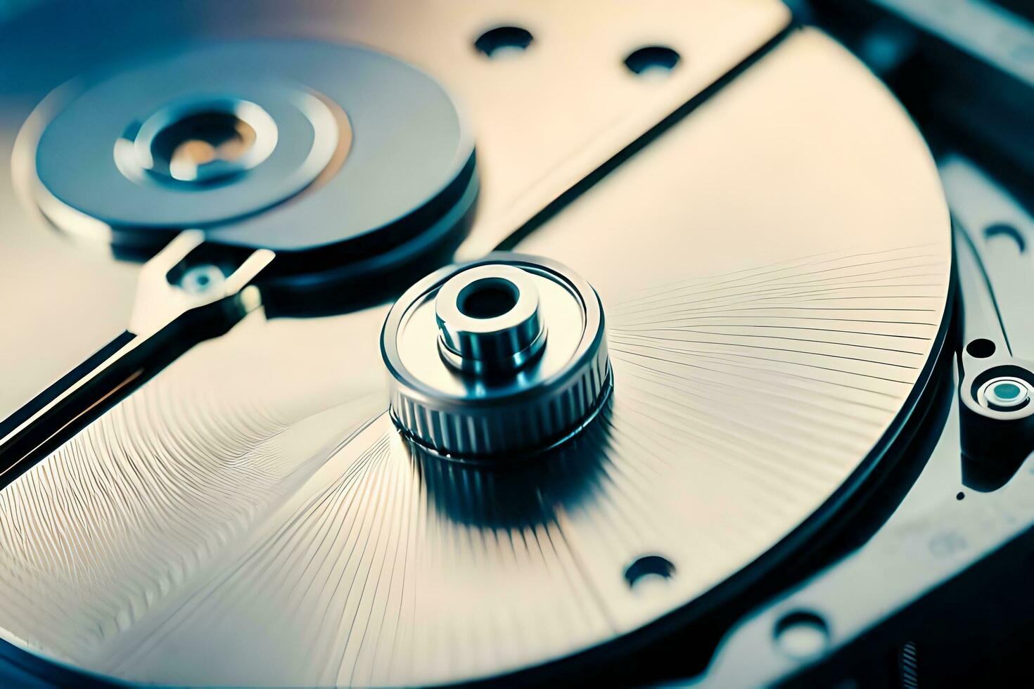 a close up of a hard drive with a metal disk. AI-Generated photo