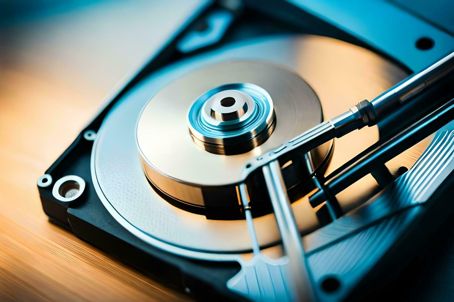 a hard drive is shown with a metal rod. AI-Generated photo