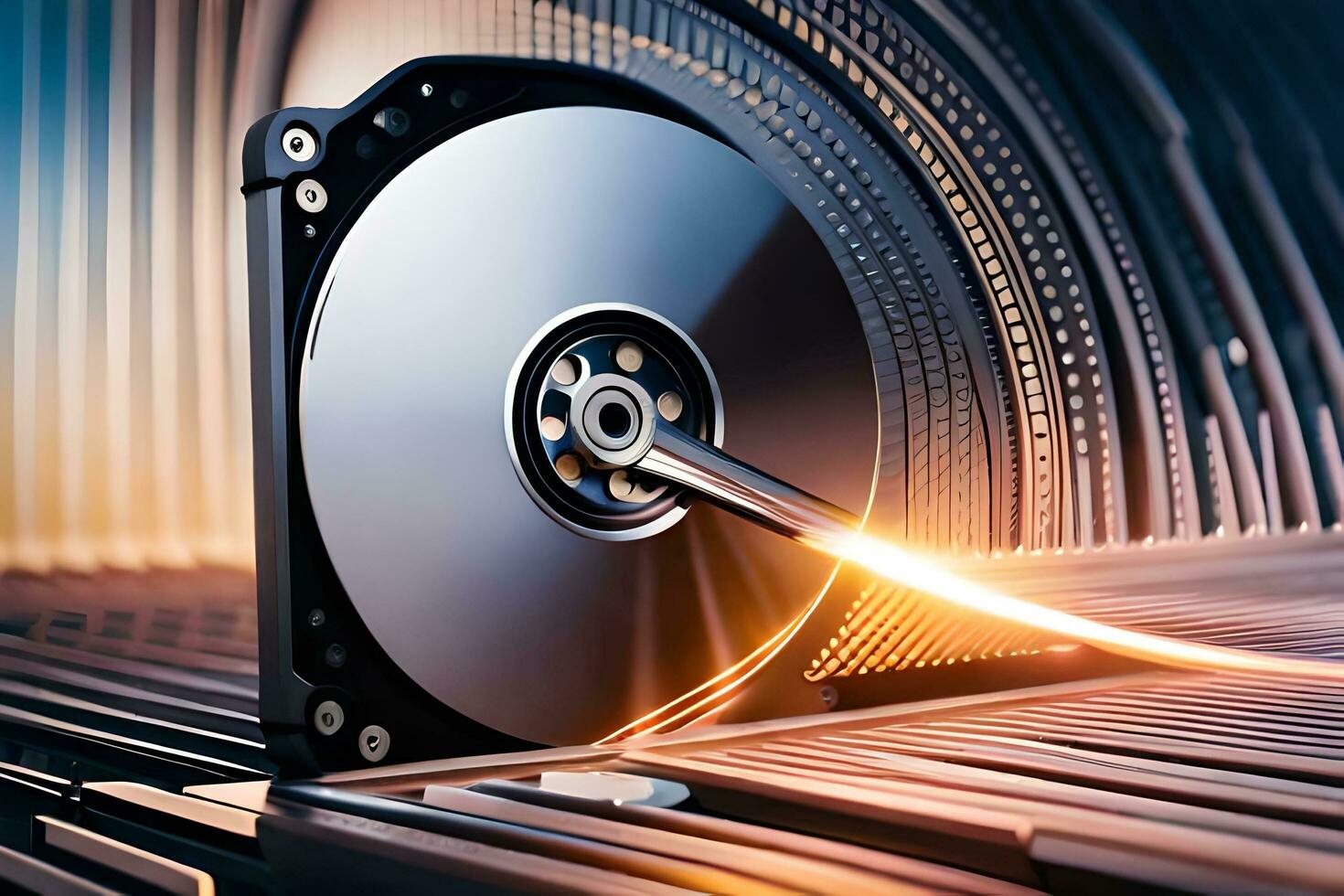 a hard drive is shown with a glowing light. AI-Generated photo