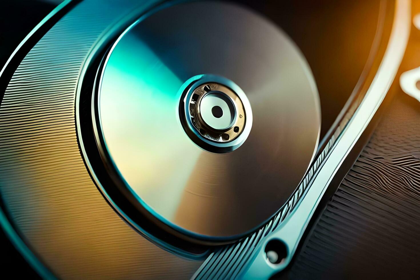 a close up of a disk with a metal case. AI-Generated photo