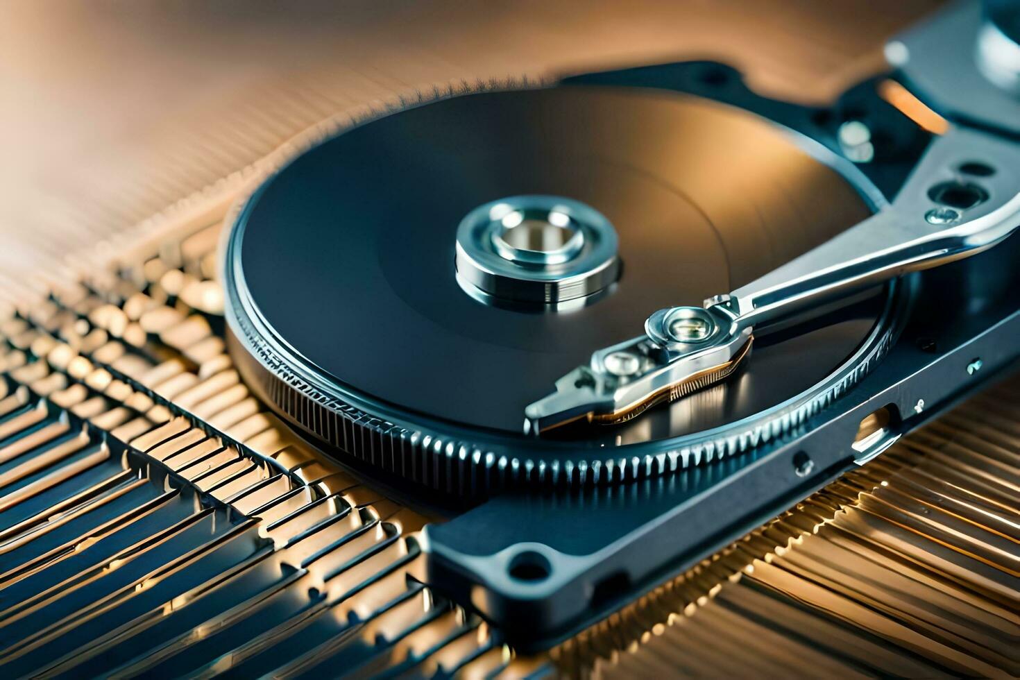 a hard disk is sitting on top of a computer. AI-Generated photo