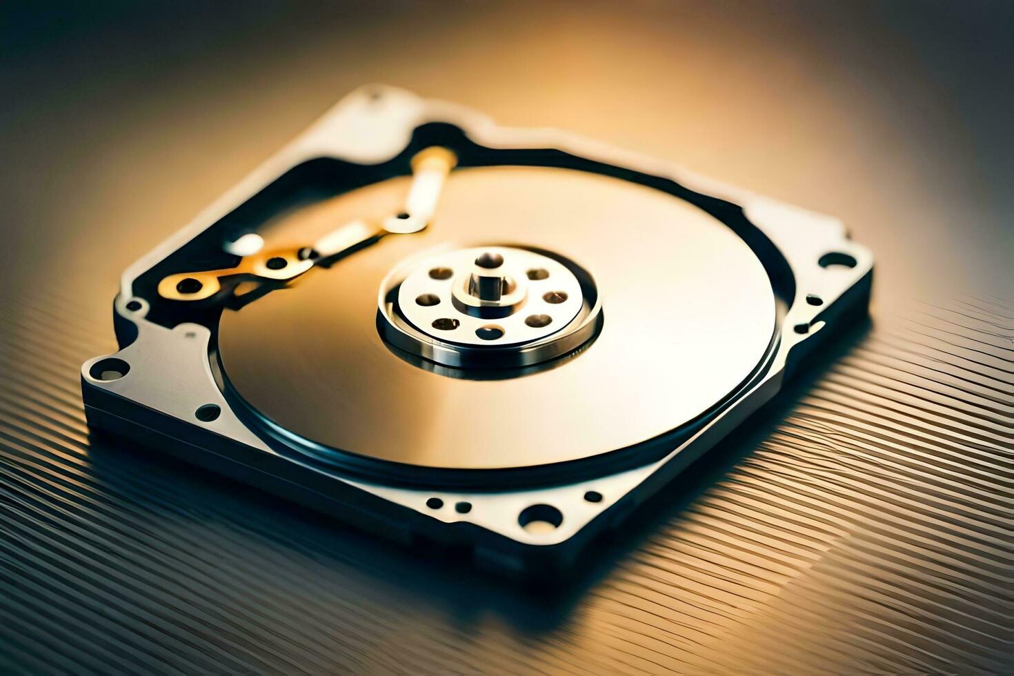 a hard drive on a table with a gold chain. AI-Generated photo