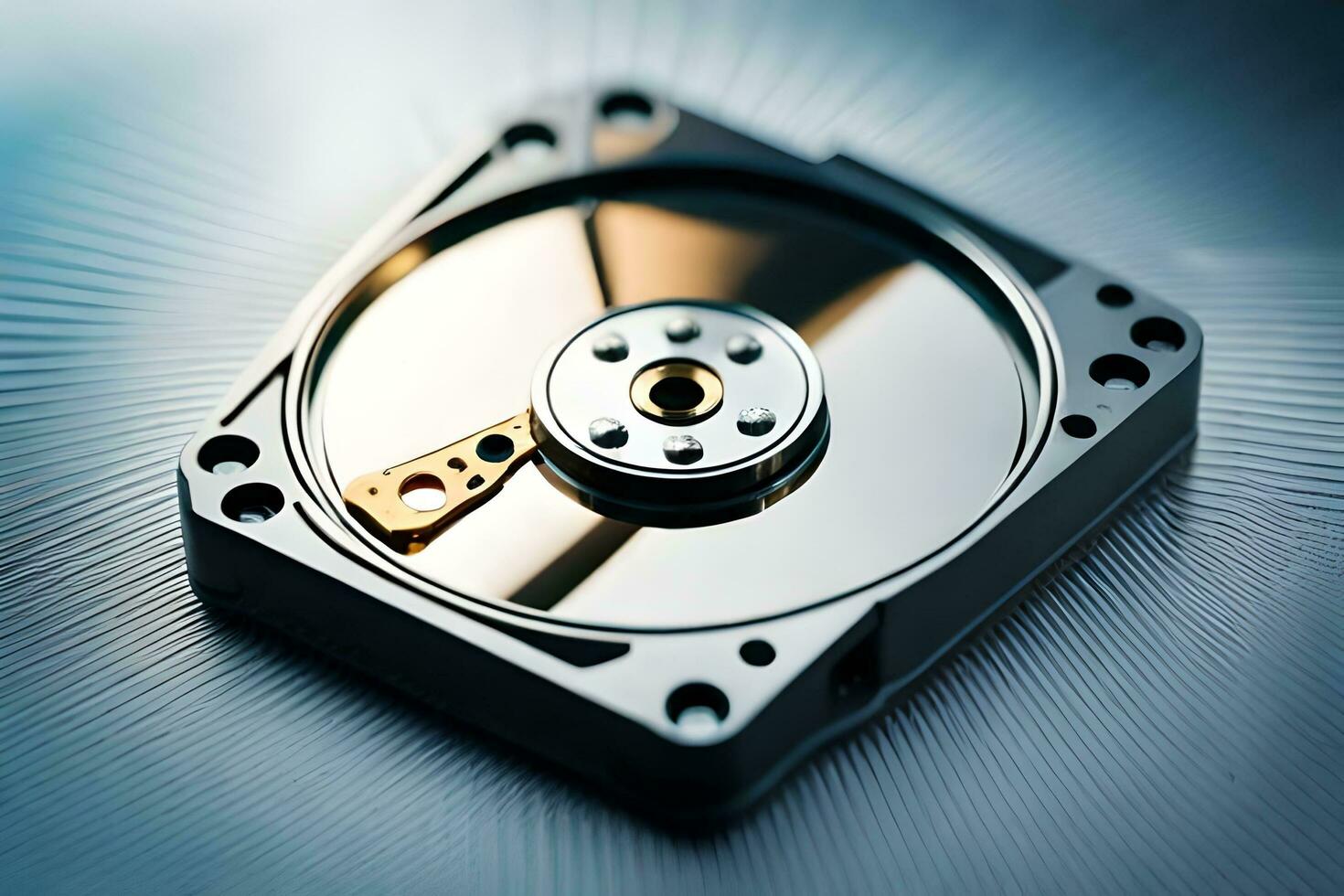 a hard disk is shown on top of a metal surface. AI-Generated photo