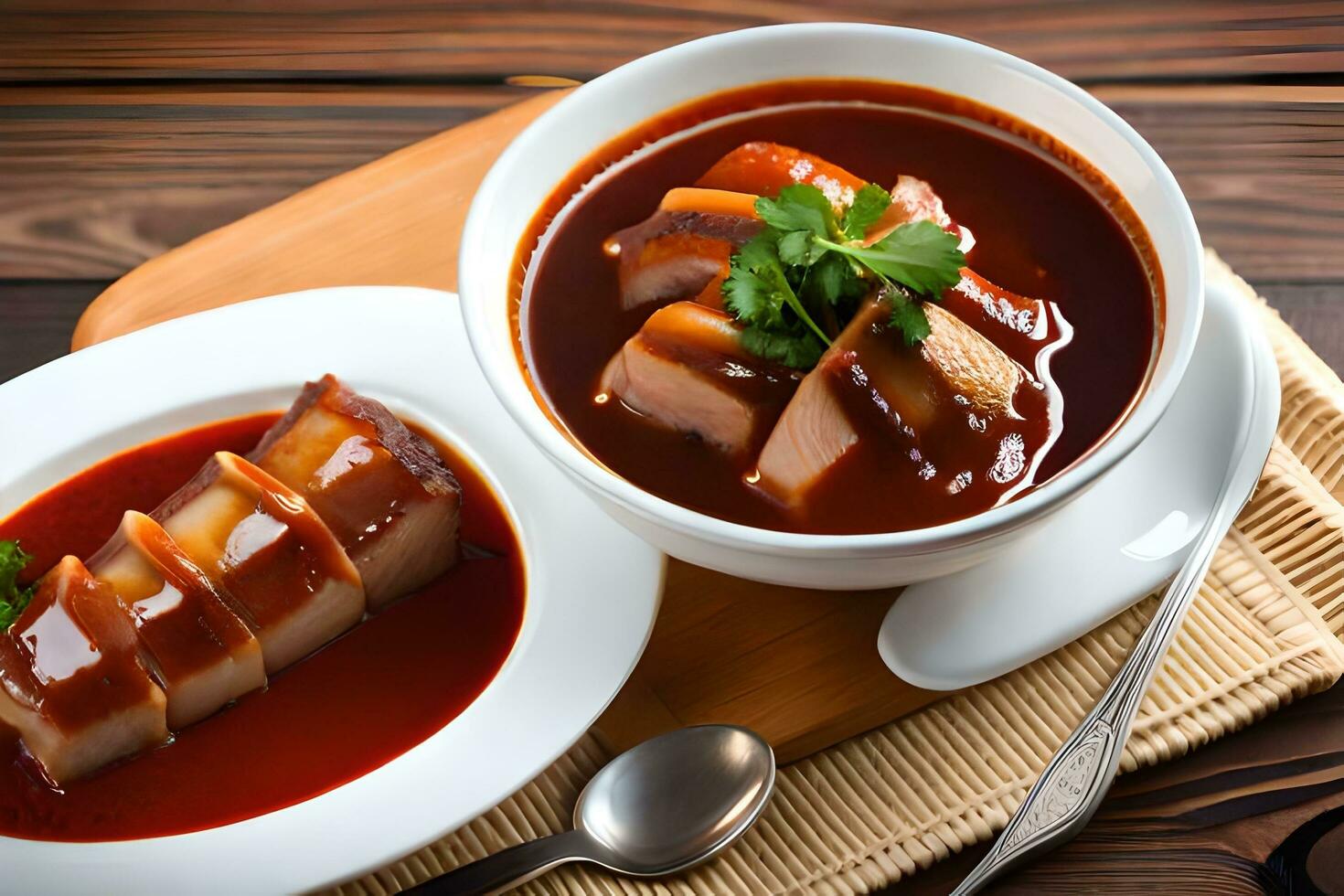 chinese pork and beef soup with sauce. AI-Generated photo