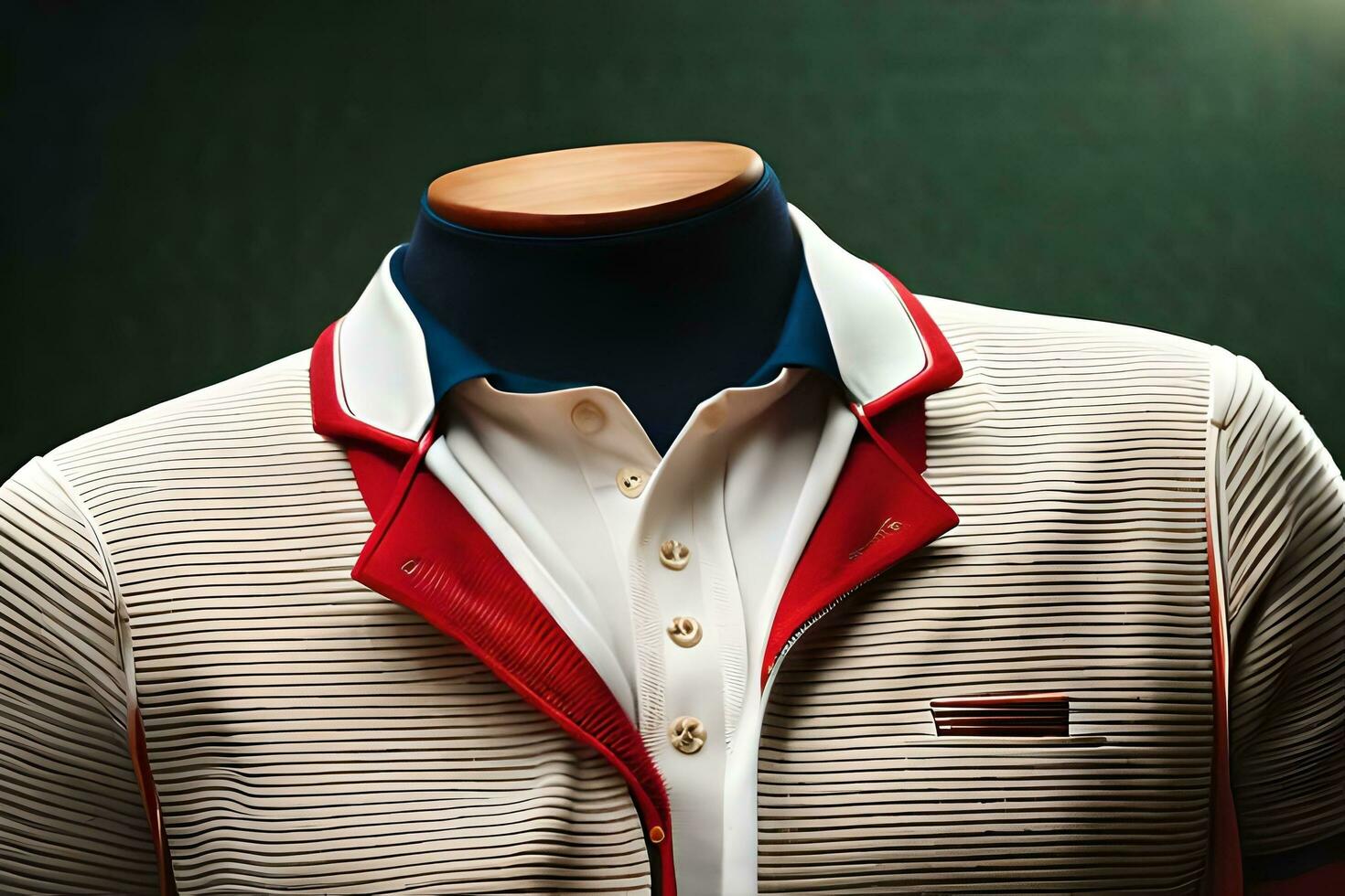 a mannequin wearing a red, white and blue striped shirt. AI-Generated photo