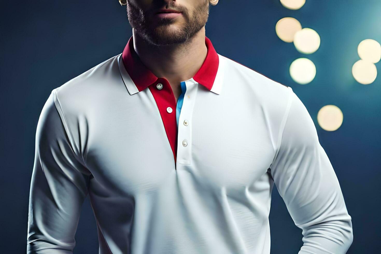 un hombre en un blanco camisa y rojo y blanco polo camisa. generado por ai foto